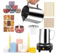 Kit de fabricación de velas JelyArt, juego para hacer velas tú mismo, incluye olla para derretir cera (900ml), 6 latas, 100 mechas, 60 etiquetas adhesivas - DIY para fundir velas para adultos