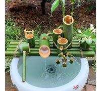 Kit de fuente de agua de bambú artesanal, elemento acuático estilo zen y feng shui, rueda de agua de bambú para jardín japonés, fuente de estanque circulante, decoración paisajística para patio, jardí