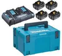 Kit de fuente de alimentación a batería Makita (198091-4) 4 baterías BL 1860 B de 18 V y 6,0 Ah + cargador DC 18 RD + Makpac