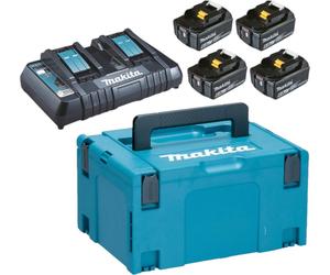 Kit de fuente de alimentación a batería Makita (198091-4) 4 baterías BL 1860 B de 18 V y 6,0 Ah + cargador DC 18 RD + Makpac