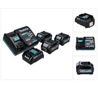 Kit de fuente de alimentación Makita 40 V máx. con 3 baterías BL 4025 de 2,5 Ah (3x 191B36-3) + Cargador rápido DC 40 RA (191E07-8) + Adaptador de carga ADP10 LXT a XGT 14,4 V 18 V (191C10-7)