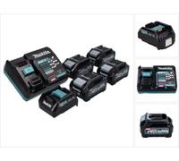 Kit de fuente de alimentación Makita 40 V máx. con 4 baterías BL 4025 de 2,5 Ah (4x 191B36-3) + Cargador rápido DC 40 RA (191E07-8) + Adaptador de carga ADP10 LXT a XGT 14,4 V 18 V (191C10-7)
