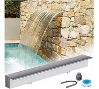 Kit de Fuente de Cascada de Acero Inoxidable con vertedero - Decoración de Flujo de Agua de 55 Pulgadas para Montaje en Pared, para Uso Interior/Exterior - Elegante Acabado Plateado, 140 cm