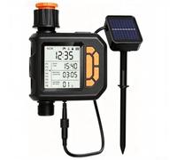 Kit de goteo alimentado por energía solar, sistema automático de riego de plantas con controlador de riego de jardín, temporizador de 8 pares, sensor de lluvia, programador de aspersores resistente a