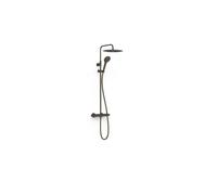 Kit de grifo termostático mural con ducha y telescópica orientable de acabado negro bronce Over Wall TRES