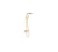 Kit de grifo termostático mural dos vías con rociador orientable y ducha de mano acabado oro mate Project Tres