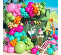 Kit de guirnalda de arco de globos tropicales Luau de flamencos, color verde oliva y rosa fuerte, naranja, dorado, globos hawaianos para niños, verano, playa, alberca, cumpleaños, baby shower