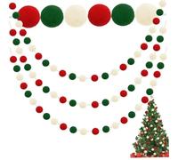 Kit de Guirnalda navideña de 3 uds, Guirnalda de Bolas de Fieltro DIY con Cuentas y Cuerda de pompón Rojo, Blanco y Verde