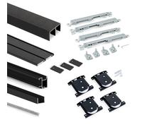 Kit de herrajes para armario de 2 puertas correderas y cierre suave placard 74, perfil sharp, espesor 16mm, tableros no incluidos, pintado negro