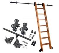Kit de herrajes para escalera deslizante, acero al carbono, riel de escalera móvil rústico con ruedas de rodillo, fácil de instalar, para biblioteca y uso doméstico, longitud de pista de 5 pies