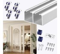 Kit de herrajes para puerta corredera de doble vía de 130 cm / 51.2in, mecanismo de repuesto para puerta de derivación con H plateado, ideal para renovación del hogar y diseño de interiores