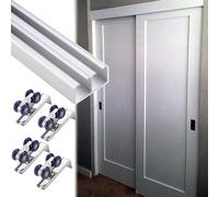 Kit de herrajes para puerta de doble derivación, sistema de puerta corredera de aluminio Clete con rieles y rodillos, fácil de instalar, diseño Slish para el hogar y la oficina