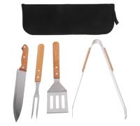Kit de Herramientas con Bolsa de Acero Inoxidable para Barbacoa | Mango de Madera Ergonómico, Pinzas, Espátula, Tenedor y Cortador, para Campamentos y Reuniones