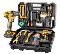Kit de herramientas de 117 piezas con taladro inalámbrico de 12 V, juego de herramientas mecánicas para reparación del hogar y automóviles, caja de almacenamiento perfecta para hombres, bricolaje