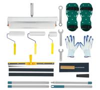 Kit de Herramientas de Autonivelación de Cemento, Kit con Rodillo de Púas, Rodillo Pintura, Zapatos con Pinchos para Cesped, Rascador de Acero Inoxidable, Palo Telescopico, Paleta, Guantes