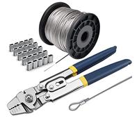 Kit de herramientas de crimpado de cuerda de alambre, con cable de acero inoxidable 1/16-304 de 165 pies (núcleo de hebra de 7 x 7), 100 topes de manguito de aluminio para cable (cuerda de 165 pies,
