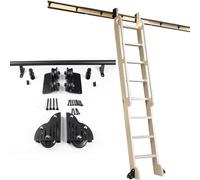 Kit de herramientas de escalera deslizante resistente, sistema de riel rodante de 3.3 a 20 pies con ruedas de rodillo de piso, tubo de acero negro para estantes de biblioteca, armario, acceso