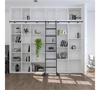 Kit de herramientas de escalera rodante de 20 pies, sistema deslizante con rodillo de suelo, riel de metal y ensamblajes de gancho, color negro, para uso doméstico y biblioteca