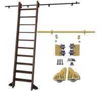 Kit de herramientas de escalera rodante negra para biblioteca, pista deslizante de 12 pies con ruedas de rodillo de suelo para uso en interiores, biblioteca doméstica y estantería