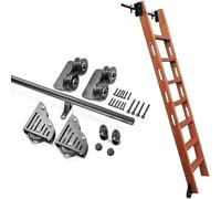 Kit de herramientas de escalera rodante para biblioteca, riel deslizante para estantería, tubo redondo de acero resistente, accesorios de riel de escalera móvil con rodillo de piso y freno