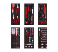 Kit de herramientas Einhell de 6 compartimentos para carro de herramientas – 299 piezas, que incluye puntas de precisión y especiales, alicates, tornillos, llaves de vaso, nivel, martillo y cinta métr