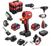 Kit de Herramientas Eléctricas de 20V, Set di 10 utensili elettrici a batteria con 2 batterie, caricabatterie e cassetta portautensili inclusi, kit combinato brushless per fai da te