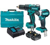 Kit de herramientas eléctricas Makita de 18V, 2 baterías de 3.0Ah, modelo DLX2142S, color verde, talla única / Enchufe europeo de 220V, color verde, talla única
