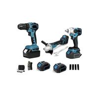 Kit de Herramientas Inalámbricas 3 Piezas, Taladro Percutor, Atornillador de Impacto y Amoladora, con 2 Baterías y Maletín, Juego Profesional para Bricolaje