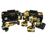 Kit de herramientas inalámbricas DeWalt DCK384P2T-QW, 18,0 voltios / 5,0 Ah, que incluye: DCD 796 (taladro atornillador percutor), DCF 887 (atornillador de impacto) y DCG 405 (amoladora angular)