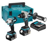 Kit de herramientas inalámbricas Makita de 18V / 6,0 Ah, que incluye el modelo DDF492Z y el DTW300Z, con 2 baterías y un cargador, todo dentro de un estuche MAKPAC (modelo DLX2588GJ)