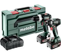 Kit de herramientas inalámbricas Metabo 2.8.8 de 18V, que incluye: taladro/atornillador SB 18 LT BL, amoladora SSD 18 LT 200 BL y maletín metaBOX 145 L