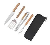 Kit de Herramientas para Barbacoa Cuchillo, Tenedor y Pinzas | Acero Inoxidable y Madera, Ligero y Portátil, Almacenamiento Cómodo, Uso en Bbq y Filete Plancha