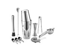 Kit de Herramientas para coctelería. Incluye coctelera, medidor, Cuchara, vertedentas para coctelería. Incluye coctelera, medidor, Cuchara, vertedor, mortero, exprimidor y Pinzas para Hielo.