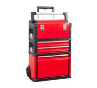 Kit de herramientas para el hogar multiusos Organizador de caja herramientas metal portátil apilable con ruedas y 2 cajones, carro vertical rodante Kit de herramientas de reparación del hogar(Red)