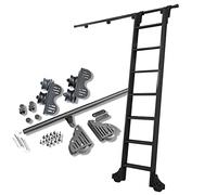 Kit de herramientas para escalera de biblioteca, rieles rodantes retráctiles con rieles móviles y ruedas de rodillo de suelo, tubo redondo de acero negro (escalera no incluida)