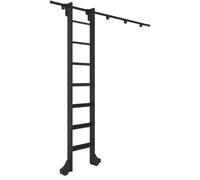 Kit de herramientas para escalera rodante de biblioteca de 1 m a 20 pies, riel ajustable con ruedas de rodillo de suelo, tubo redondo de acero negro resistente para un deslizamiento suave y fácil