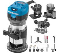 Kit de herramientas para router de madera de 6.5 amperios y 1-1/4 HP, con un par máximo de 30,000 RPM. Router compacto con velocidad variable, que incluye base fija, base de inmersión, base inclinable