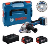 Kit de herramientas profesional Bosch: Amoladora angular inalámbrica GWS 18V-11 S + 2 baterías GBA de 5 Ah + cargador GAL + disco de corte de 125 mm, todo en un maletín L-BOXX