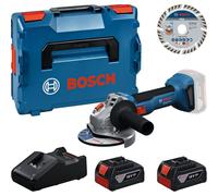Kit de herramientas profesional Bosch: Amoladora angular inalámbrica GWS 18V-8 + 2 baterías GBA de 4 Ah + cargador GAL 18V-40 + disco de corte de 125 mm, todo en un maletín L-BOXX