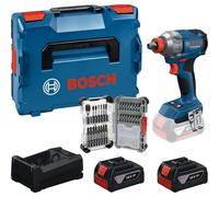 Kit de herramientas profesional Bosch: Atornillador de impacto inalámbrico GDX 18V-285 + 2 baterías GBA de 5 Ah + cargador GAL + juego de 31 puntas, todo en un maletín L-BOXX