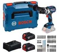 Kit de herramientas profesional Bosch: Taladro atornillador inalámbrico GSR 18V-110 C + 2 baterías GBA de 5 Ah + cargador GAL 12V/18V-80 + juego de puntas, todo en un maletín L-BOXX