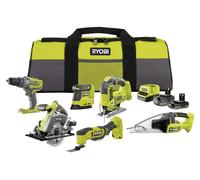 Kit de herramientas RYOBI de 18 V ONE+, compuesto por 10 piezas, que incluye un taladro atornillador de impacto, una sierra de calar y otros accesorios