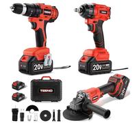 Kit de herramientas TEENO de 3 piezas (llave de impacto inalámbrica sin escobillas + taladro percutor + amoladora angular sin escobillas), baterías de 20 V y 3 Ah × 2