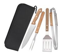 Kit de Herramientas y Madera de Acero Inoxidable para Barbacoa | Bolsa de Almacenamiento Incluida, Diseño Ligero y Portátil, Conjunto Cuchillo, Tenedor y Espátula