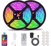 Kit de iluminación LED RGB, 32,8 pies de longitud, resistente al agua (IP65), con tecnología 5050, control mediante smartphone, Bluetooth, mando a distancia y adaptador de corriente, ideal para ilumin
