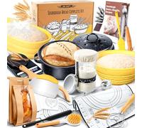 Kit de iniciación de masa madre para principiantes, tarro de inicio de 34 onzas con marcado de escala, 2 cestas de silicona a prueba de agua, kit completo para hornear pan con guía y recetas, fácil de