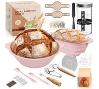 Kit de iniciador de masa madre 12 piezas, 2 cestas plegables de silicona (29 cm ovalada & 28 cm redonda), tarro 730 ml, accesorios para hornear pan - Para principiantes y panaderos experimentados