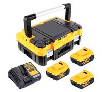 Kit de inicio de baterías DeWalt DCB 1104 P3T de 18 V con 3 baterías de 5,0 Ah + cargador DCB 1104 + TSTAK