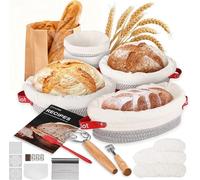 Kit de inicio para masa madre Silecomplaza: 5 bannetones, juego de cestas de prueba para pan con cuerda de algodón, ideal para elaborar pan de masa madre, cestas redondas y ovaladas con forro y tapas,