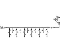 Kit de inicio System 24: cortina de luces LED "Lluvia de hielo" con transformador, modelo "Icicle", 3 x 0,4 metros, con posibilidad de conexión en serie, 49 LEDs blancos cálidos